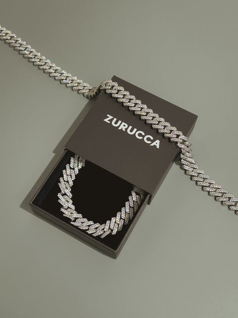 14MM DIAMOND PRONG LINK CHAIN + BRACELET - WHITE GOLD