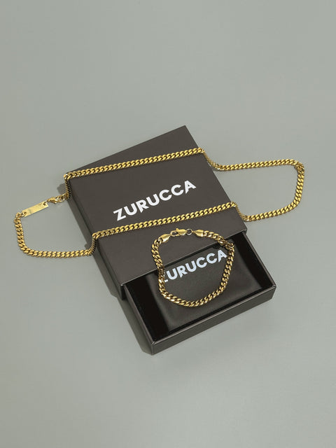 5MM CUBAN CHAIN + BRACELET SET - GOLD