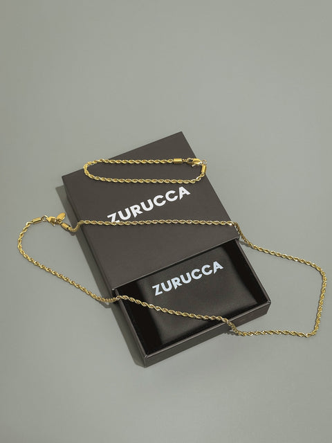 3MM ROPE CHAIN + BRACELET SET - GOLD
