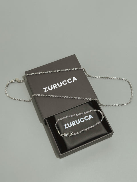 3MM ROPE CHAIN + BRACELET SET - WHITE GOLD